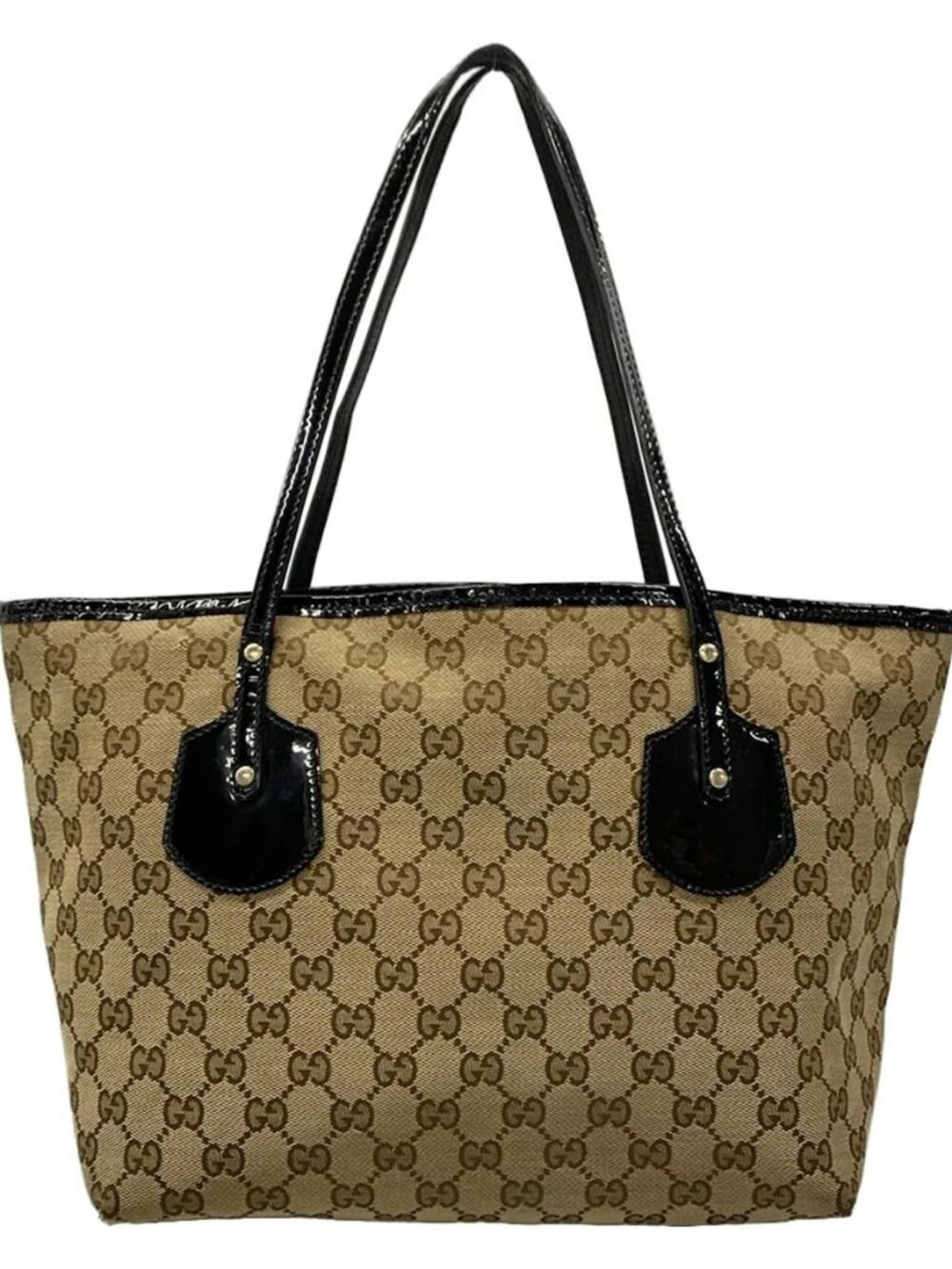 GUCCI GG 211976 Dark Brown Beige Black Jacquard Patent Leather Tote Bag - Picture 3 of 15